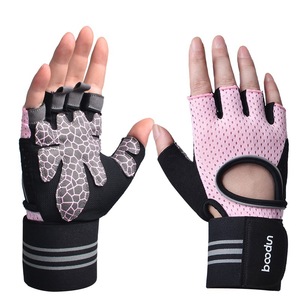 Guantes de fitness de medio dedo, transpirables, de malla, para gimnasio, entrenamiento, ciclismo, adultos, unisex, gris, rosa - Product Image 2