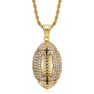 Hip Hop Football Pendant Necklace Stainless Steel Gold Silver Plated <b>Iced</b> Out Rhinestone Unisex Gift Jewelry - Product Image 2
