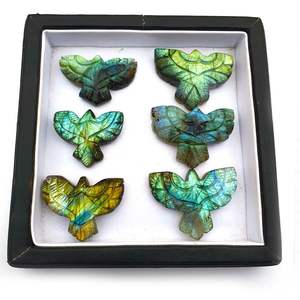 Igi หินอัญมณีลาบราดอไรต์ธรรมชาติขนาด36ซม. แกะสลักด้วยมือแบนรูปนกอินทรีอบสีเขียวอัญมณีหลวม - Product Image 2