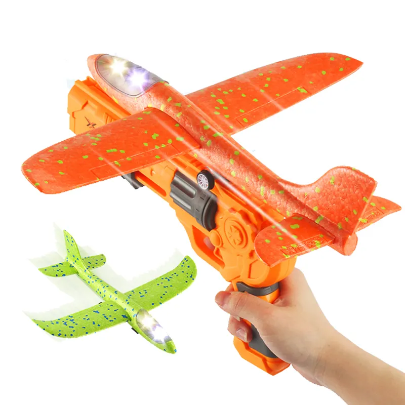 Amazon Glider Foam Air Plane catapulta Gun <span class=keywords><strong>giochi</strong></span> di tiro all'aperto lancio di aeroplani in schiuma con lanciatore per bambini