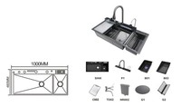 Évier de cuisine intelligent en acier inoxydable SUS304 noir nano, cuve simple, avec robinet extractible, égouttoir, fabrication OEM, design moderne