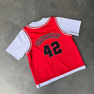 Camiseta de <span class=keywords><strong>baloncesto</strong></span> de malla 2 en 1 personalizada, estilo retro urbano, para hombre, de gran tamaño, con capas, de algodón pesado - Product Image 2
