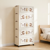 Meuble de rangement multifonctionnel 5 tiroirs en plastique à motif de dessin animé pour vêtements, armoire de rangement pliable portable en plastique pour chambre à coucher