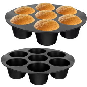 Molde de silicona redondo de 7 cavidades para hornear cupcakes y tartaletas, reutilizable, apto para freír al aire, juego de utensilios de silicona para hornear para horno y nevera. - Product Image 1