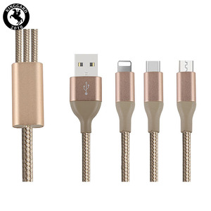 Chargeur de téléphone portable tressé 2a, rapide et <span class=keywords><strong>incassable</strong></span>, câble 3 en 1, câbles de chargeur usb multifonctions pour smartphone - Product Image 3