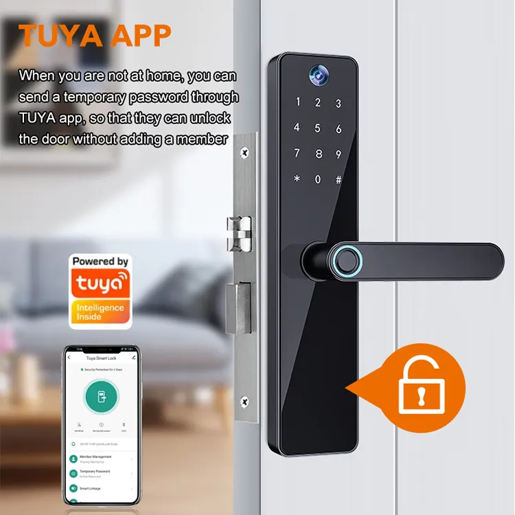 Hot bán không thấm nước kỹ thuật số Keyless vân tay Khóa Nhận dạng khuôn mặt thông minh khóa cửa được xây dựng trong màn hình máy ảnh