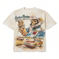 T-shirt Homme en Coton 300 g/m² avec Strass, Effet Délavé et Imprimé Graphique, Coupe Boxy, Style Streetwear Lourd