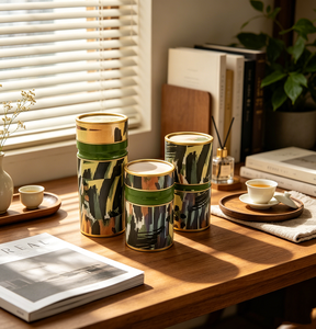 Bocaux en céramique à motifs abstraits avec bandes vertes pour une décoration bohème moderne - Product Image 4