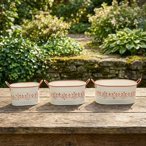 Ensemble de 3 pots de style farmhouse en émail - Fer galvanisé durable et léger pour la maison et le jardin - Product Image 2