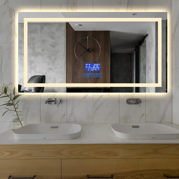 Specchio da bagno a LED antiappannamento ambientale rettangolare con interruttore tattile Espejos