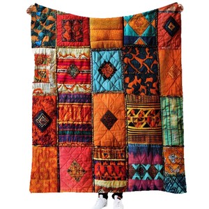 Wholesale Geometric Pattern Quilted <b>Flannel</b> Throw Blanket Rectangular Cotton Polyester Linen Eco-Friendly Home Use - Product Image 5