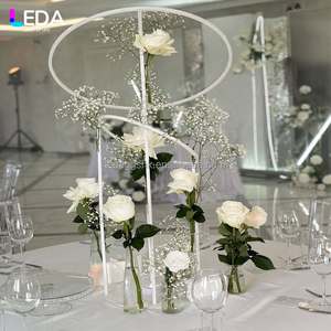 Support floral en métal blanc de luxe LEDA pour événements et fêtes, double couche, rond, en fer forgé, pour décoration de table et toile de fond de mariage - Product Image 1