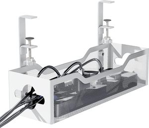 Bandeja de <span class=keywords><strong>cables</strong></span> de 2 orificios con cable de escritorio Malla metálica sin taladro con soporte de abrazadera debajo de la bandeja de administración de <span class=keywords><strong>cables</strong></span> de escritorio - Product Image 1