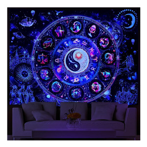 Tapisserie <span class=keywords><strong>Constellation</strong></span> Lumière Noire Réactive aux UV, Tapisseries Soleil et Lune, Tapisseries Murales Astrologie Zodiaque, Bannière Murale Galaxie - Product Image 1