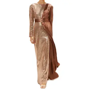 New Arab Middle Eastern Dubai Muslim Fashion Elegant Women Embroidered Sequins Patchwork Dress