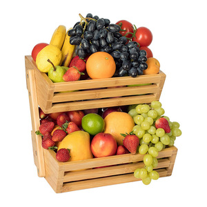 Cesta de Frutas de Bambú Golden Nature de 2 Niveles, Estante de Almacenamiento para Cocina, Organizador Multifuncional Independiente - Product Image 2