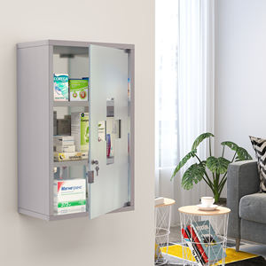 HOMCOM Armoire à pharmacie 50x30x18cm Boîte de premiers soins mobile en acier inoxydable avec serrure - Product Image 2