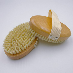 Cepillo de baño trasero para adultos de alta calidad, venta al por mayor, cerdas de jabalí, exfoliante corporal seco, madera de haya con limpiador corporal de forma ovalada de estilo Simple - Product Image 2