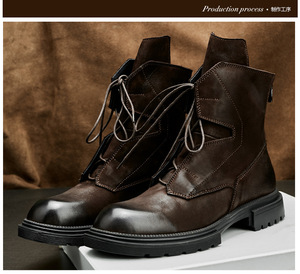 รองเท้าบูทแพลตฟอร์มหรูหราแบบใหม่ขายส่ง, รองเท้าบูทนิรภัยทำมือ, รองเท้าบูทหนังพื้นหนา, รองเท้าบูทชัคก้าหนังวัวคุณภาพสูง - Product Image 2