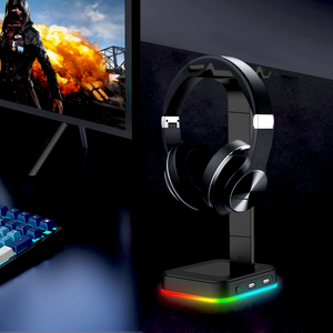 Soporte para auriculares Gamenote RGB y tira de alimentación 4 en 1 soporte para auriculares para juegos de escritorio con 2 puertos de carga USB y 2 tomas de corriente <span class=keywords><strong>Earph</strong></span> - Product Image 3