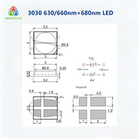 Émetteur LED IR rouge SMD 3030 ultra-mince 0,67 mm, double bande 630/660 nm 850 nm, 3,2x3,0 mm, 3V 350mA 1,5W pour la conception de modules de photothérapie compactes