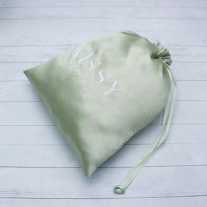 Luxury Green Satin Gift <b>Drawstring</b> <b>Pouch</b> Big Storage Bag Customize logo Satin Bags for Packaging - Product Image 6