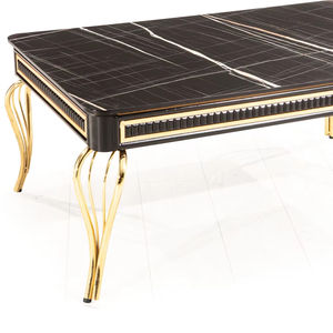 Mesa de Centro de Mármol Sintético, Mueble Moderno Decorativo para Sala de Estar, Estilo Antiguo con Patas Doradas - Product Image 1