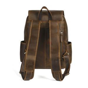 Crazy Horse Leather Retro <b>Backpack</b> Brown <b>20L</b> Large Capacity For Commuting And Travel - Product Image 2