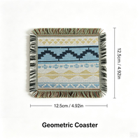 Sous-verre carré en jacquard tissé, motif géométrique ondulé, avec franges, résistant à la chaleur, protection de table pour la vente en gros