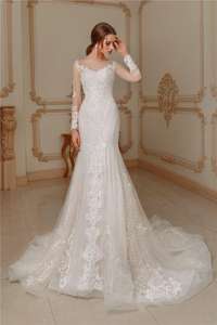 Migliore vendita di alta qualità maniche lunghe sirena abito da <span class=keywords><strong>sposa</strong></span> con perline di lusso e offerta ovigonna rimovibile. - Product Image 3