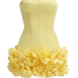 Vestido Mini de Fiesta para Mujer, de Alta Calidad, Cintura Natural, Sin Mangas, con Escote Bardot y Decoración Floral - Product Image 4