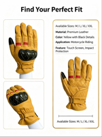 Gants de moto HAIYI à doigts entiers, compatibles écran tactile, en cuir jaune vintage, protection en fibre de carbone, pour la conduite sportive, imperméables et anti-UV pour hommes