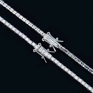 Chaîne tennis en argent 925 avec moissanite ronde taille brillant, 2 mm, D VVS1, 10 g, style hip-hop, collier glacé, cadeaux, bijoux, vente en gros - Product Image 1