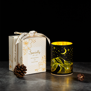 Candela in Barattolo di Vetro con Paesaggio Cinese 3D, Scenario Alba Luna Montagna, Candela LED Profumata in Cera di Soia Naturale - Product Image 6