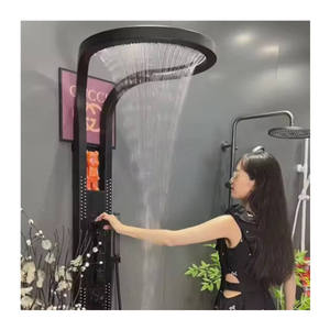 LEBED Système de douche cascade et pluie avec panneau, en laiton noir et cuivre, fixation murale, multifonction, modèle 2025, très populaire sur <span class=keywords><strong>TikTok</strong></span> - Product Image 1