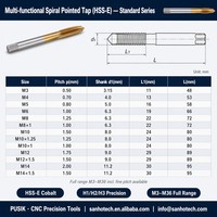 Tap Mesin Titik Spiral Baja Tahan Karat GB DIN371 M2 M20 HSS-E M35 Kobalt Nitrided Hitam atau Berlapis TiN Emas untuk Lubang Tembus