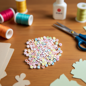 Perles de lettres Ilan 4x7mm, base blanche, lettres colorées, perles pour loisirs créatifs, 17g - Product Image 2