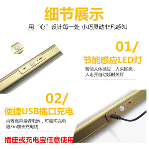 Rechargeable LED Clothes Hanging Rod With Human Body Induction Light Surface Mounted Polished Finish Cabinet Light - Product Image 4