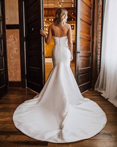 Mily nupcial MW129 Sexy Satén de alta calidad fuera del hombro vestido de novia cariño drapeado sirena con cordones en la espalda vestido de novia - Product Image 6