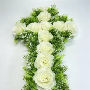 SJZ0004 Groothandel Kerkhof Doodskist Decoratieve Bloemen Grote Cross Kunstmatige Begrafenis Bloemen Kransen Cross Voor Grave