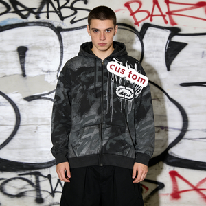 เสื้อพูลโอเวอร์สตรีทแวร์ลำลองทรงหลวมพิมพ์ลายกะโหลก น้ำเชื่อมแก้<span class=keywords><strong>ไอ</strong></span>สูตรเข้มข้น 450 กรัม ผ้าฝ้าย 100% สำหรับฤดูหนาว ขายส่ง รับสั่งทำแบบซิป - Product Image 3