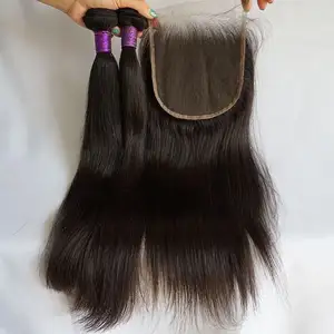 Wholesale 100% Natural 40 inch Long Straight HD Transparent closure and frontal Lace Wig for black women