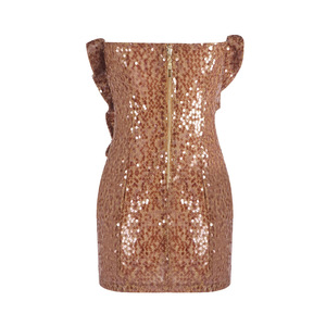 A10343 Migugarment Fashion 3D Floral Brown <strong>Sequin</strong> Embroidered Mini Dress <strong>off</strong> the Shoulder Sleeveless Bodycon Evening Party Dress - Product Image 4