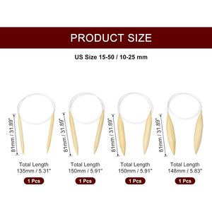 Aiguilles à tricoter circulaires de 8 mm à 15 mm, 4 pièces, aiguilles rondes en bois de 32 pouces pour projets faits à la main, tricot DIY - Product Image 2