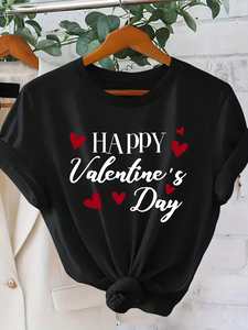 Vintage Valentine's Day T-Shirt For Women Short Sleeve Round Neck <b>Heart</b> <b>Print</b> Loose Fit Cotton Casual <b>Top</b> All Seasons - Product Image 3