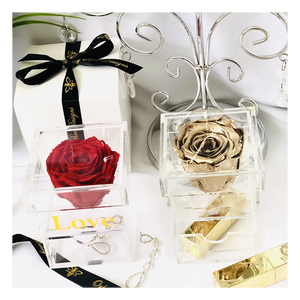 Eternal Flower <strong>Box</strong> <strong>Preserved</strong> Clear <strong>Acrylic</strong> <strong>Single</strong> <strong>Preserved</strong> <strong>Rose</strong> Flower <strong>Box</strong> for Enchanted Forever <strong>Preserved</strong> <strong>Rose</strong> - Product Image 2