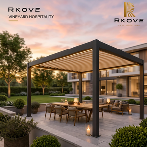 Pérgola Comercial de Aluminio RKOVE RK-S2 con Techo de Láminas Motorizadas y Luz LED para Patio de Comedor de Restaurante al Aire Libre - Product Image 1