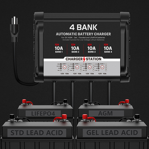 สถานีชาร์จแบตเตอรี่รถยนต์ 12V 4 ช่อง สำหรับซ่อมแบตเตอรี่ 4x12V 10A เครื่องชาร์จหลายช่องสำหรับโรงรถ - Product Image 1