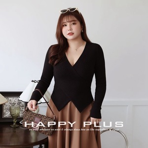 Haut en maille côtelée douce à col en V croisé style Ins pour femme, coupe ajustée, manches longues, grande taille, tendance - Product Image 5