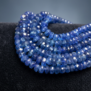 Perles Rondelles Facettées en Kyanite Bleue du Fabricant, Fil de 14 Pouces, 3MM 5MM, Pierre Naturelle Qualité AAA, Certifiées CMA - Product Image 1